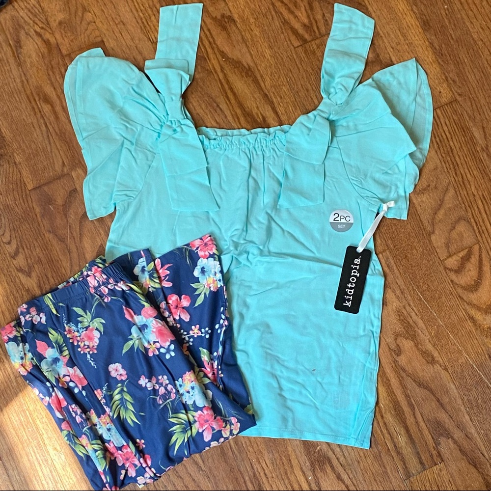 Teal floral kids set